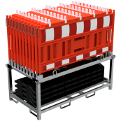 SET | with 20 panel fence | and 21 base plates | on storage and transport traverse | with lamp adapter | with red/white foil, type RA1/A | type of barrier NOX red